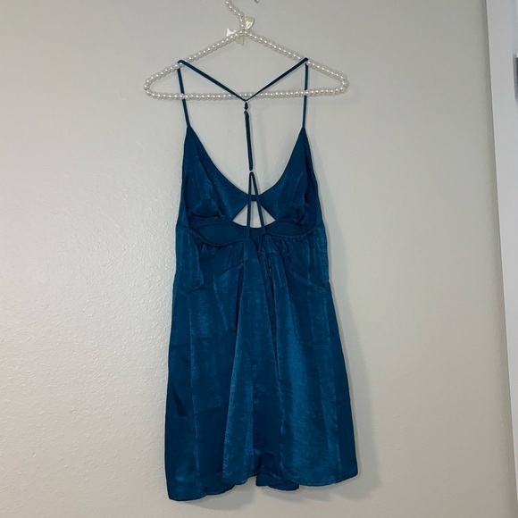 Free People Women Blue Good Catch Mini Slip Dress Satin Cut Out - Picture 10 of 11
